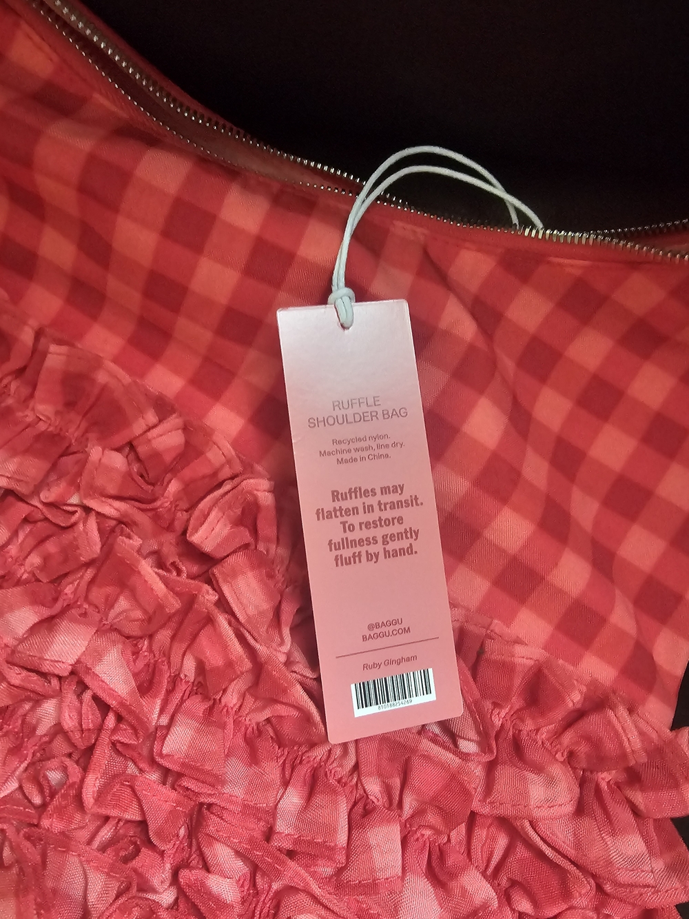 BAGGU Molly Goddard Ruffle Shoulder Bag Gingham Ruffle Shoulder Bag in Pink NWT - Picture 5 of 6
